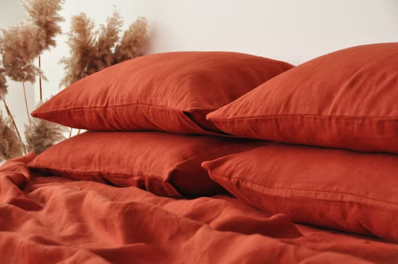 Terracotta linen sheet set / Flat+fitted sheet+2 pillowcases / Orange bedding