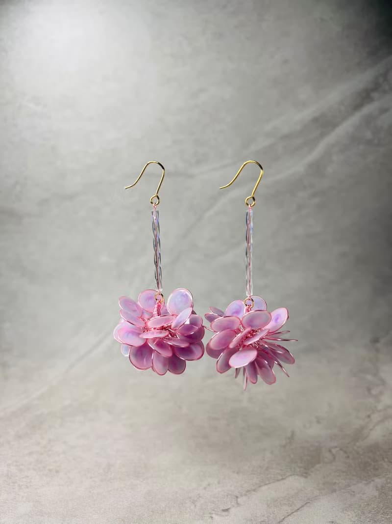 =獨角獸系列= 長款花球 水晶花樹脂花球耳環