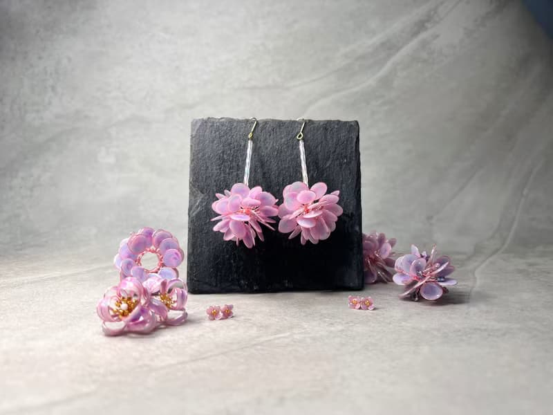 =獨角獸系列= 長款花球 水晶花樹脂花球耳環