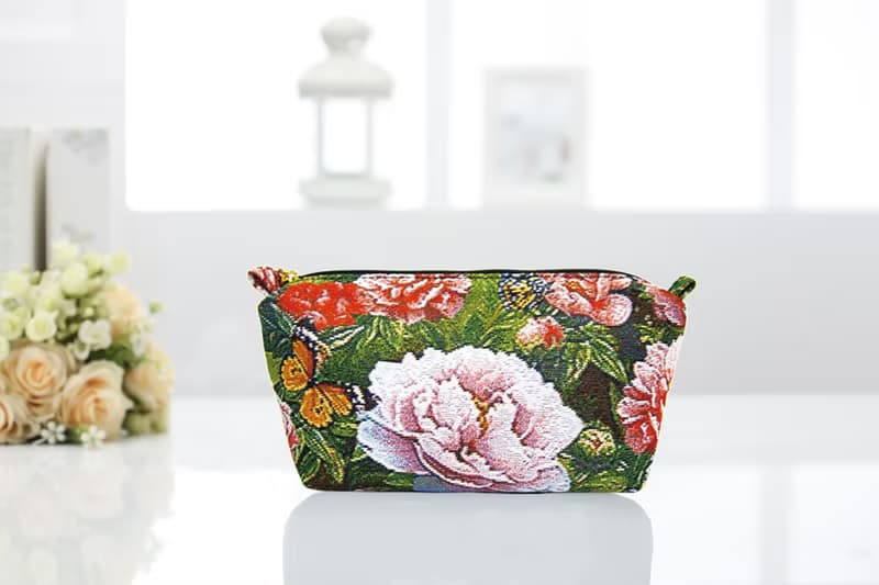 化妝包  防潑水 平織緹花 復古牡丹 化妝包M