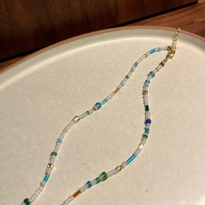 藍綠色系日本米珠項鍊 串珠項鍊