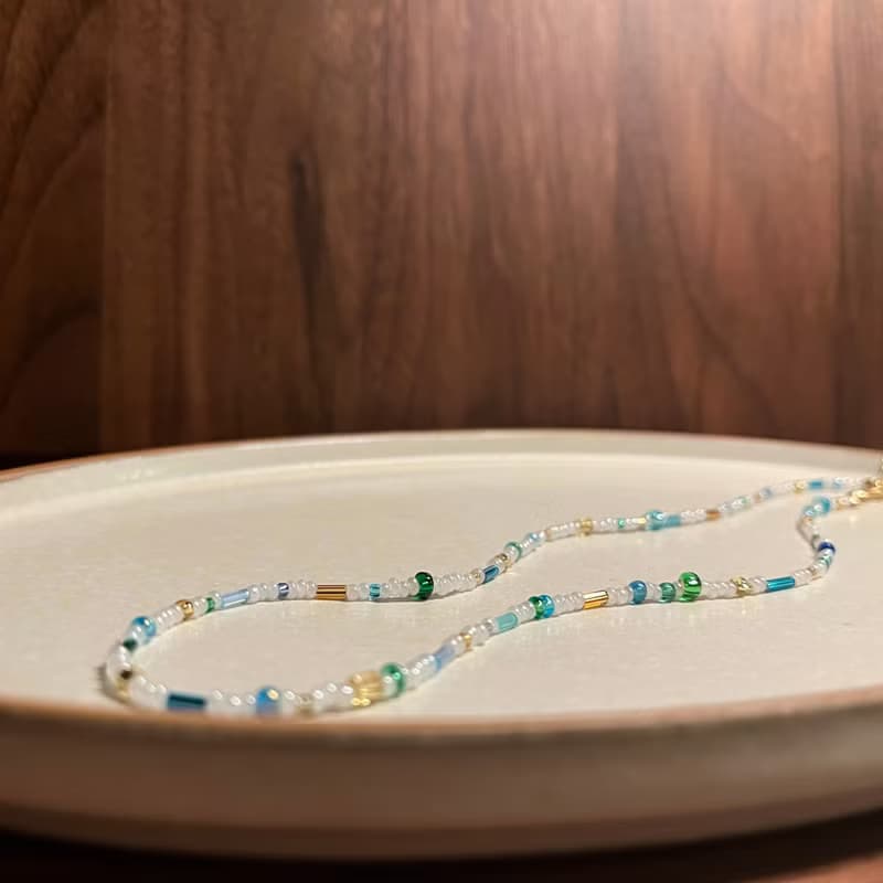 藍綠色系日本米珠項鍊 串珠項鍊