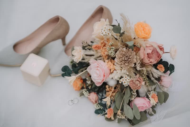 【竒植花物】粉橘微甜永生乾燥捧花 求婚花束 情人節 新娘捧花