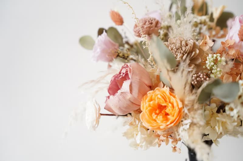 【竒植花物】粉橘微甜永生乾燥捧花 求婚花束 情人節 新娘捧花