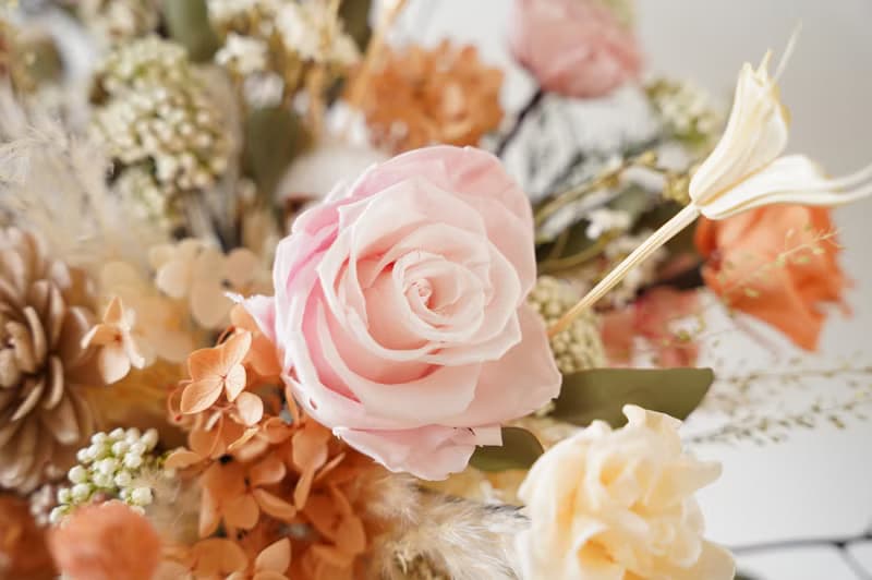 【竒植花物】粉橘微甜永生乾燥捧花 求婚花束 情人節 新娘捧花