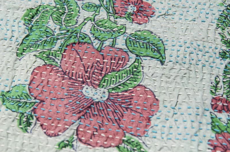 刺繡絲巾/絲綢刺繡圍巾/手縫紗麗線絲巾/印度絲綢刺繡圍巾-綠紅花