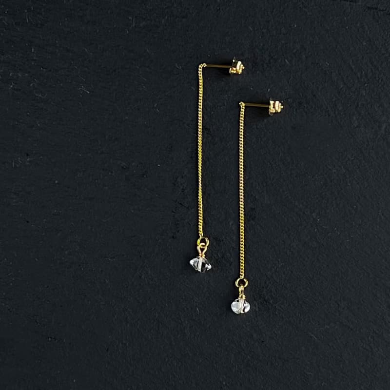 16kgp Herkimer Diamond Chain Pierced Earrings Gift Box