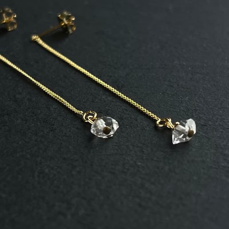 16kgp Herkimer Diamond Chain Pierced Earrings Gift Box