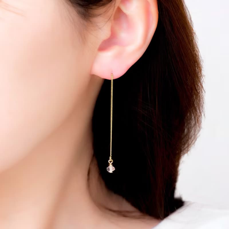 16kgp Herkimer Diamond Chain Pierced Earrings Gift Box