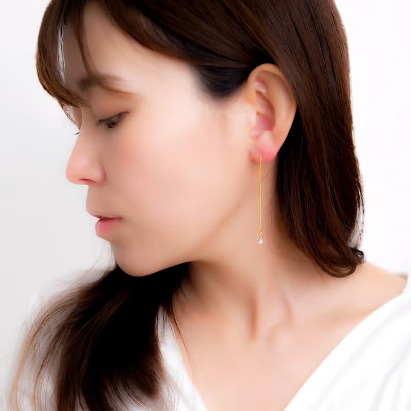 16kgp Herkimer Diamond Chain Pierced Earrings Gift Box