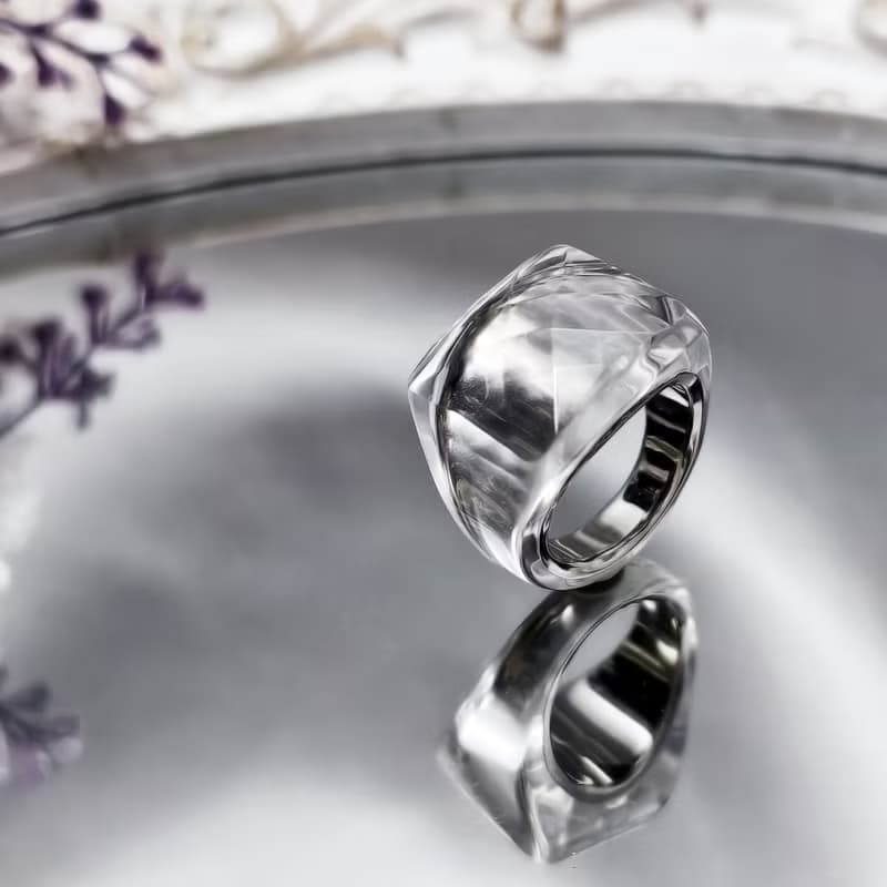 天然頂級白水晶 鑽面 純銀 大寶石戒指 內徑19.5mm 單品 禮物