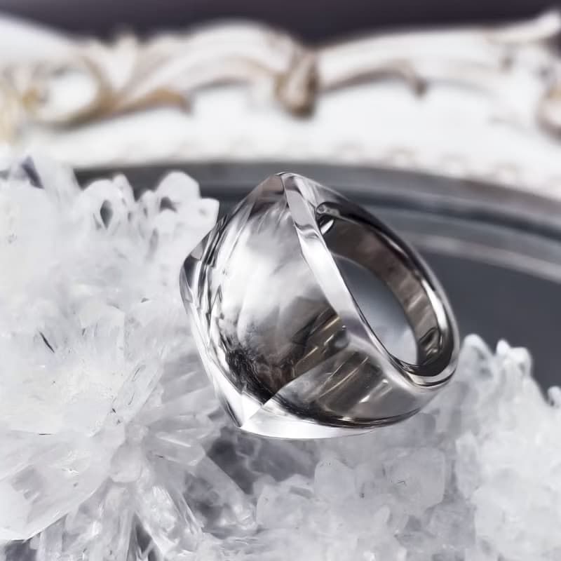 天然頂級白水晶 鑽面 純銀 大寶石戒指 內徑19.5mm 單品 禮物