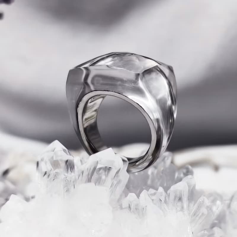 天然頂級白水晶 鑽面 純銀 大寶石戒指 內徑19.5mm 單品 禮物