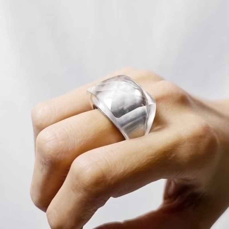 天然頂級白水晶 鑽面 純銀 大寶石戒指 內徑19.5mm 單品 禮物