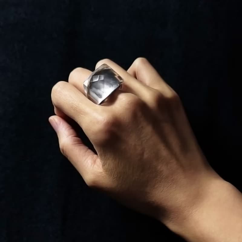 天然頂級白水晶 鑽面 純銀 大寶石戒指 內徑19.5mm 單品 禮物