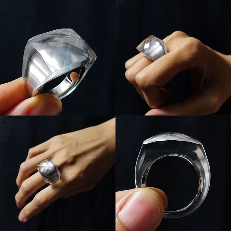 天然頂級白水晶 鑽面 純銀 大寶石戒指 內徑19.5mm 單品 禮物