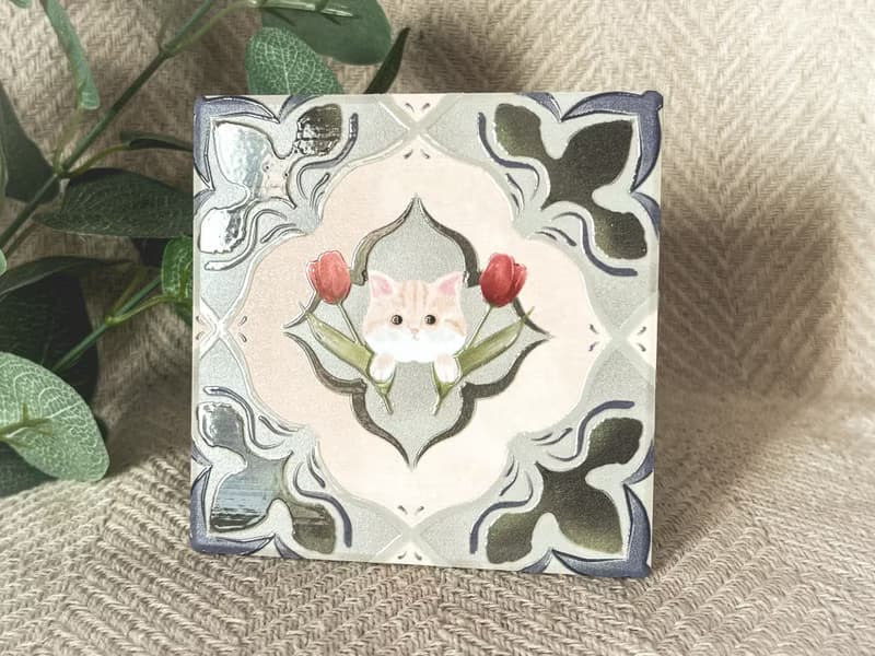 聖誕禮物 花磚躲貓貓杯墊 英短 | 婚禮小物 陶瓷 立體花紋