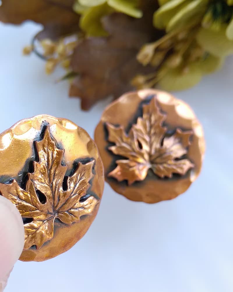 Vintage Jewelry 西洋古董飾品 Copper 手工 楓葉 栓式耳環
