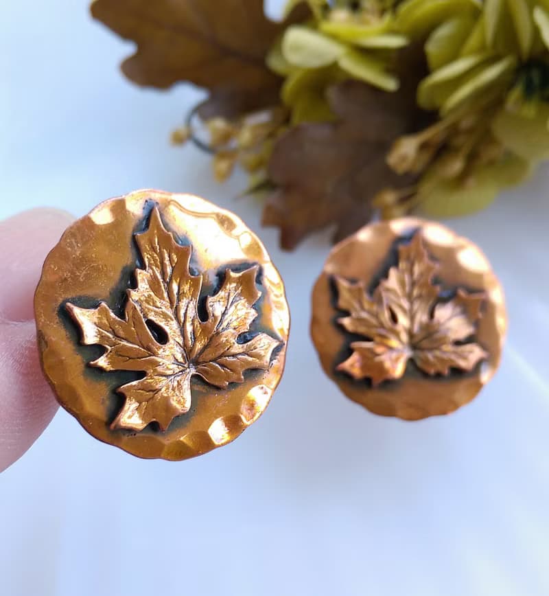 Vintage Jewelry 西洋古董飾品 Copper 手工 楓葉 栓式耳環