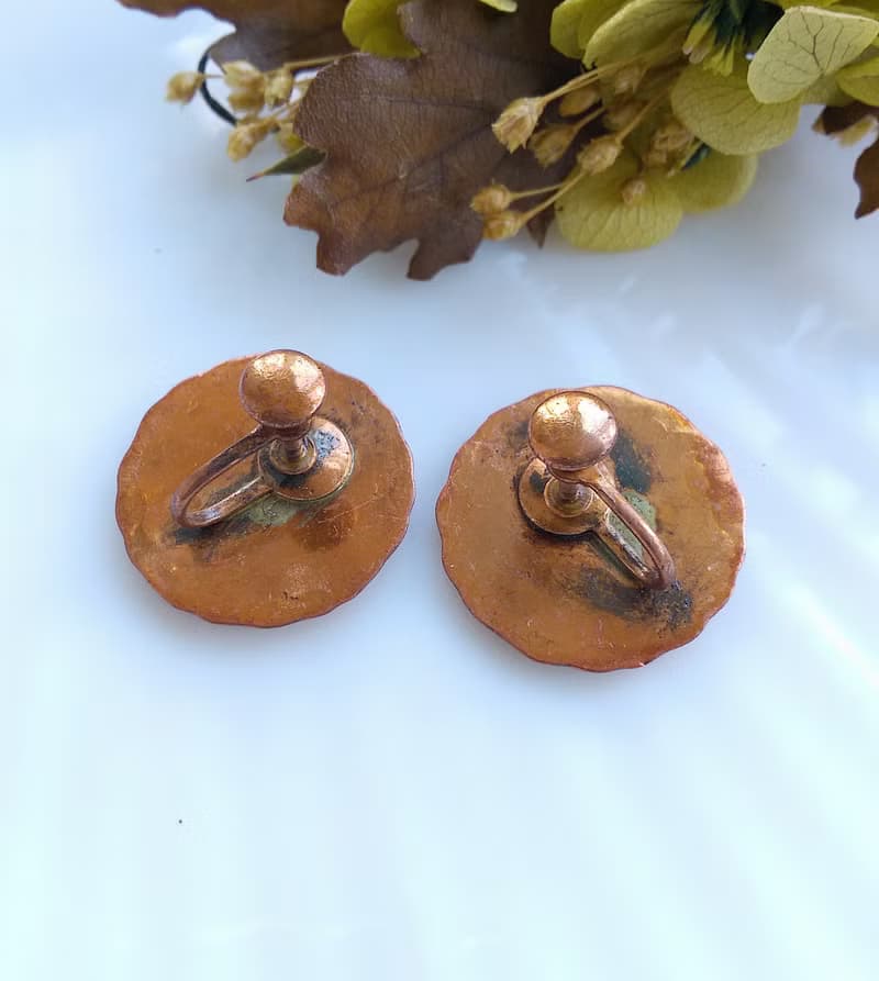 Vintage Jewelry 西洋古董飾品 Copper 手工 楓葉 栓式耳環