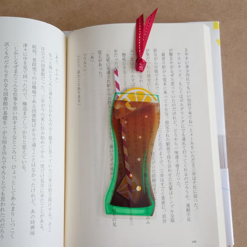 両面イラスト・ 読書のお供に・透けるラミネートしおり//レモンコーラ