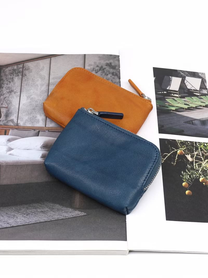 超質感 真皮 手工拉鏈零錢包