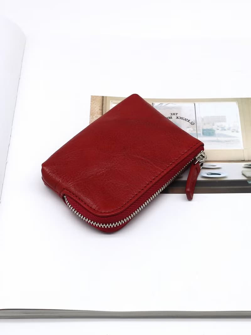 超質感 真皮 手工拉鏈零錢包