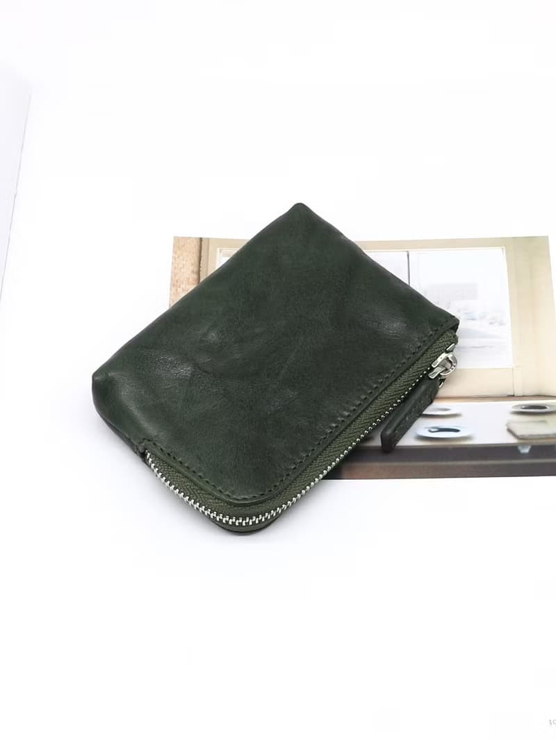 超質感 真皮 手工拉鏈零錢包