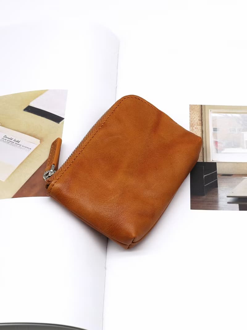 超質感 真皮 手工拉鏈零錢包