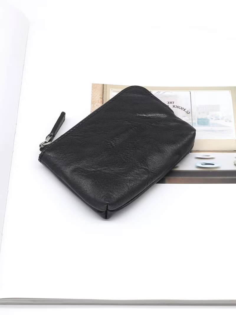 超質感 真皮 手工拉鏈零錢包