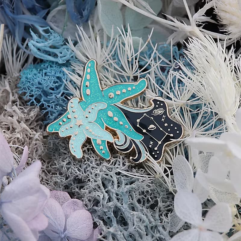 海洋之星 - 十二星座海洋生物紀念徽章原創設計金屬琺琅胸針禮盒