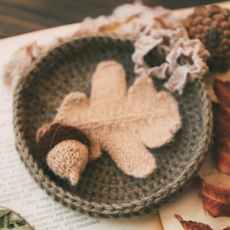 【數位】My perfect Oak Leaf knitting pattern. Knitted acorn miniature tutorial