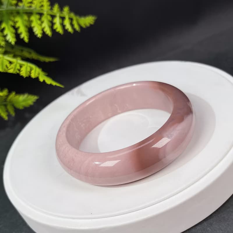 阿拉善瑪瑙手鐲 57MM 高瓷玉化漸變粉天眼戈壁彩玉手環 友善希望