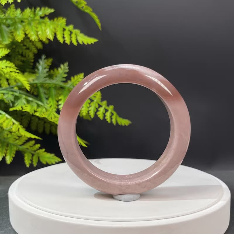 阿拉善瑪瑙手鐲 57MM 高瓷玉化漸變粉天眼戈壁彩玉手環 友善希望