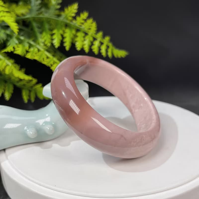 阿拉善瑪瑙手鐲 57MM 高瓷玉化漸變粉天眼戈壁彩玉手環 友善希望