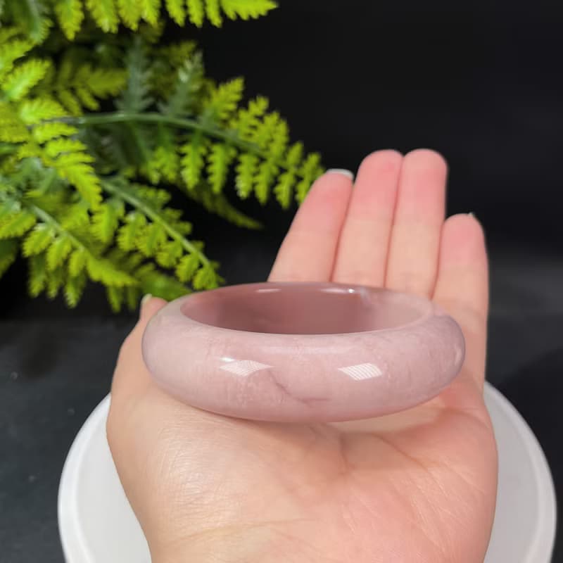 阿拉善瑪瑙手鐲 57MM 高瓷玉化漸變粉天眼戈壁彩玉手環 友善希望