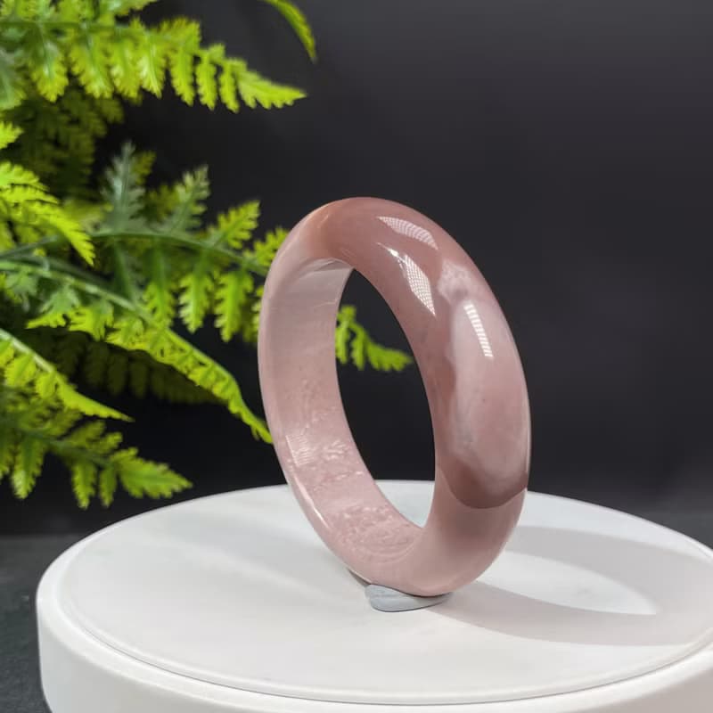 阿拉善瑪瑙手鐲 57MM 高瓷玉化漸變粉天眼戈壁彩玉手環 友善希望