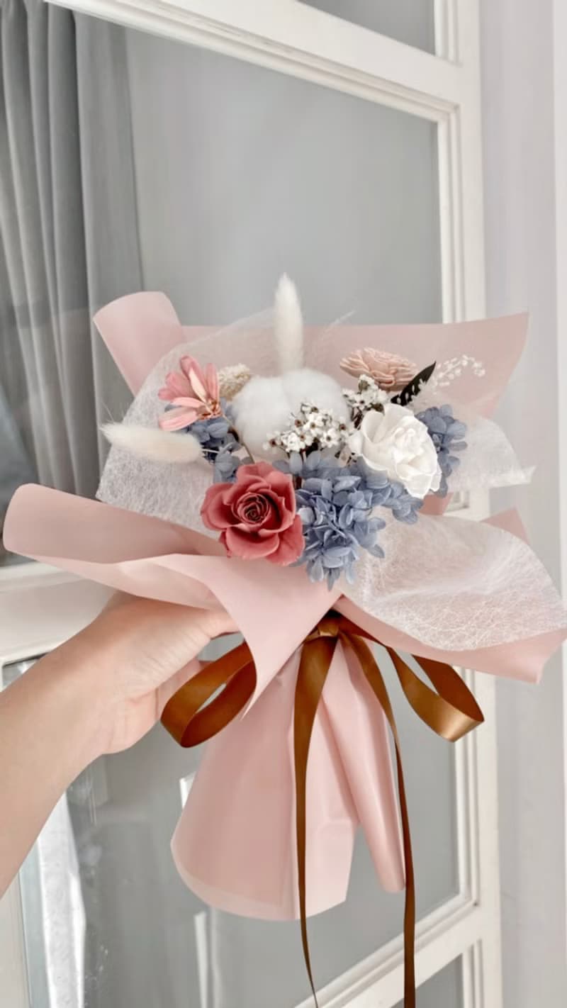 療癒粉 莫蘭迪藍 日本永生玫瑰花束 情人節 母親節