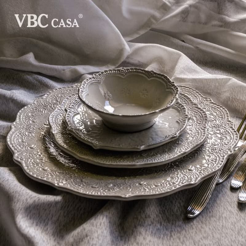 【優惠套組】手工浮雕蕾絲系列單人獨享碗盤餐具9件組(三色挑選)