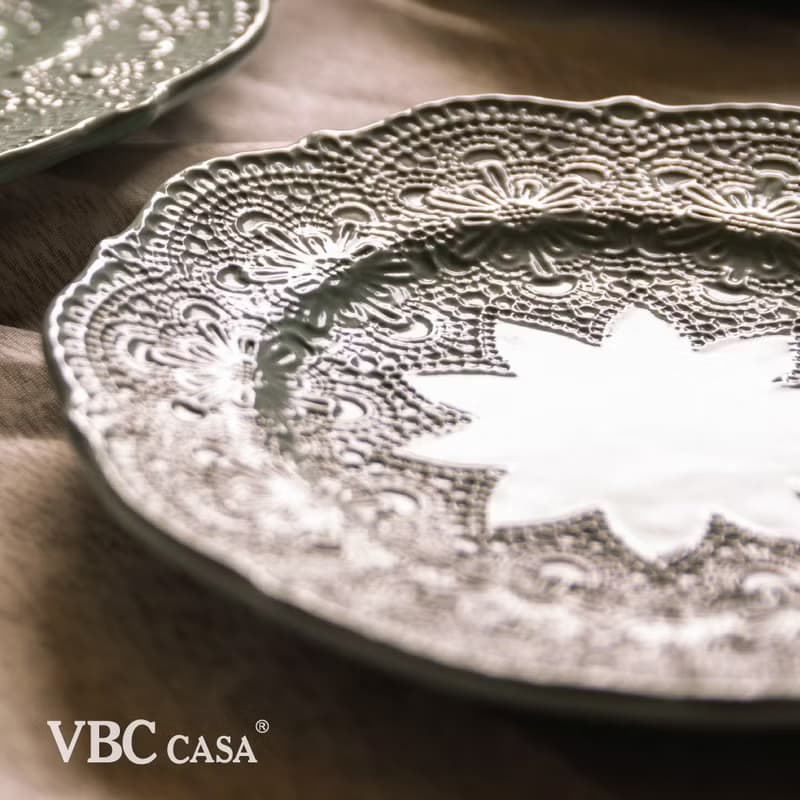 【優惠套組】手工浮雕蕾絲系列單人獨享碗盤餐具9件組(三色挑選)