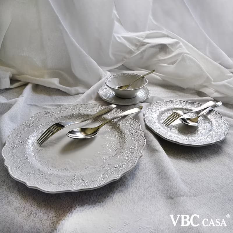 【優惠套組】手工浮雕蕾絲系列單人獨享碗盤餐具9件組(三色挑選)