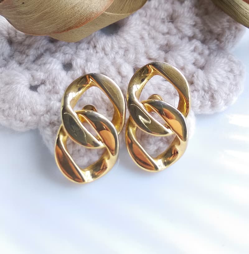 Vintage Jewelry 西洋古董飾品 金色調 復古簡約 針式耳環