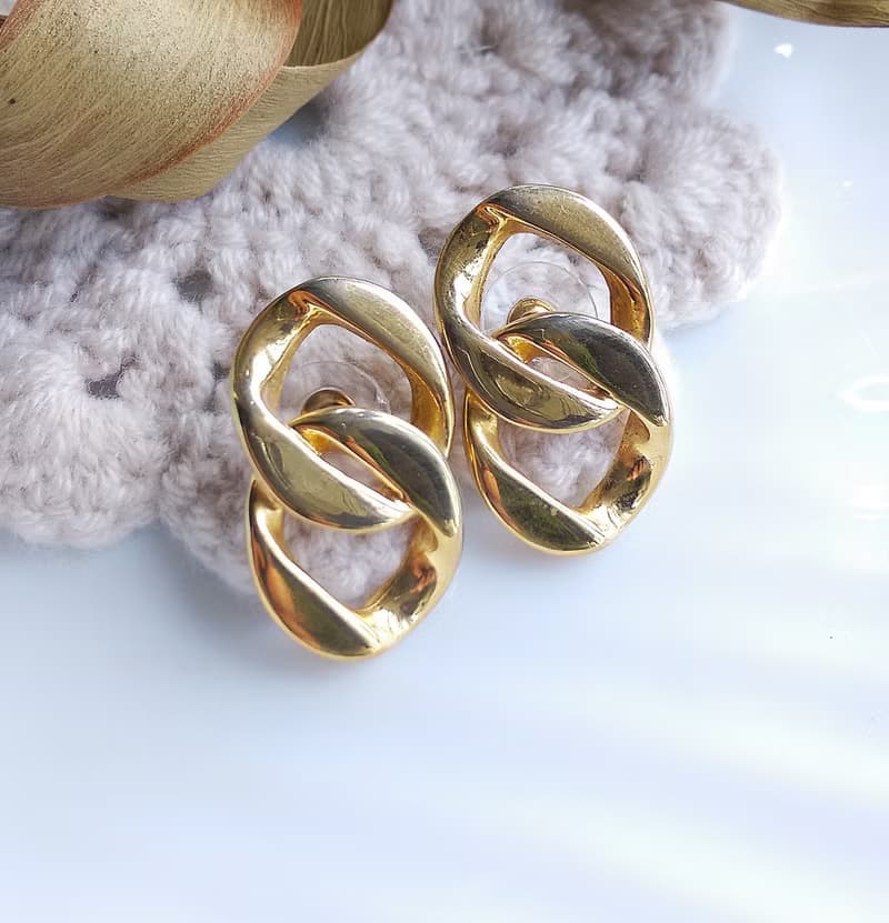 Vintage Jewelry 西洋古董飾品 金色調 復古簡約 針式耳環