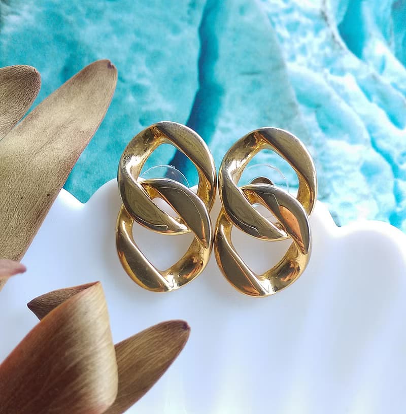Vintage Jewelry 西洋古董飾品 金色調 復古簡約 針式耳環