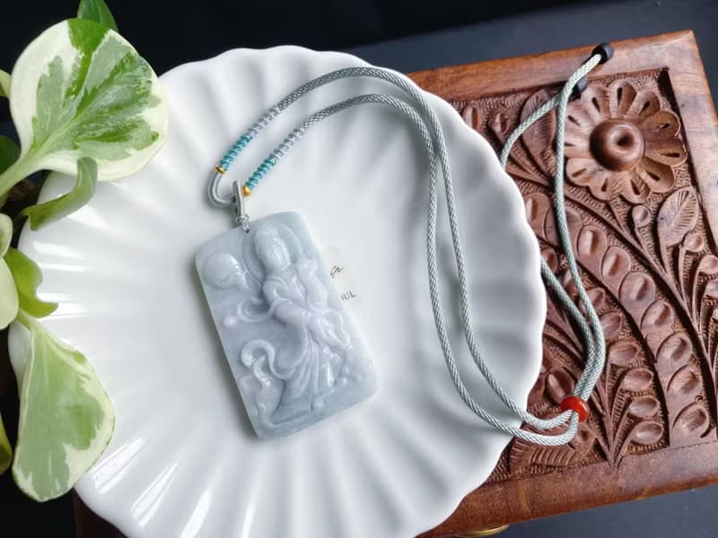 緬甸玉翡翠 淡春帶彩 清新 嫦娥奔月 禮物 玉牌 項鍊 禮物