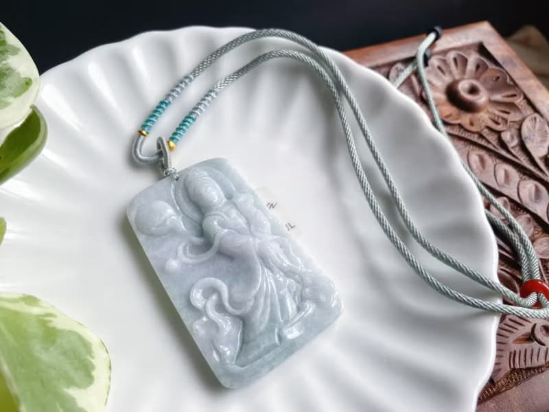 緬甸玉翡翠 淡春帶彩 清新 嫦娥奔月 禮物 玉牌 項鍊 禮物