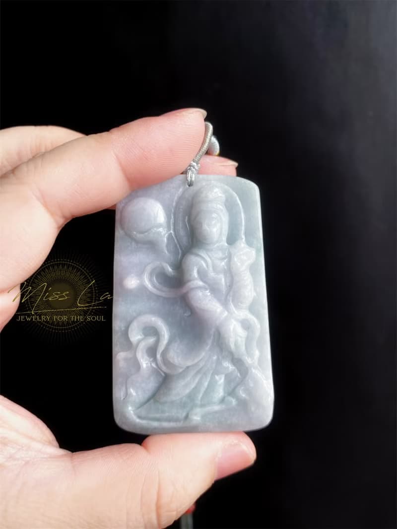 緬甸玉翡翠 淡春帶彩 清新 嫦娥奔月 禮物 玉牌 項鍊 禮物