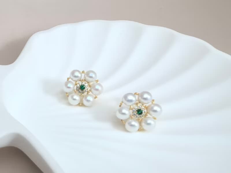 花朵 天然淡水珍珠 極光炫彩 多珠 耳環