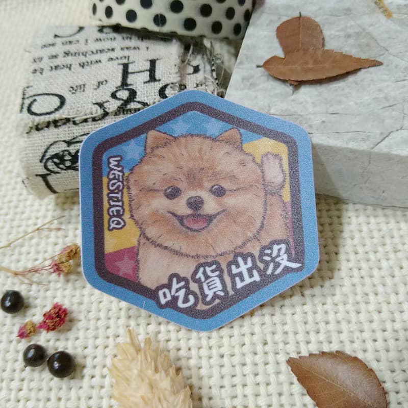紅博美-吃貨出沒-防水車貼-防水貼紙-安全帽貼紙