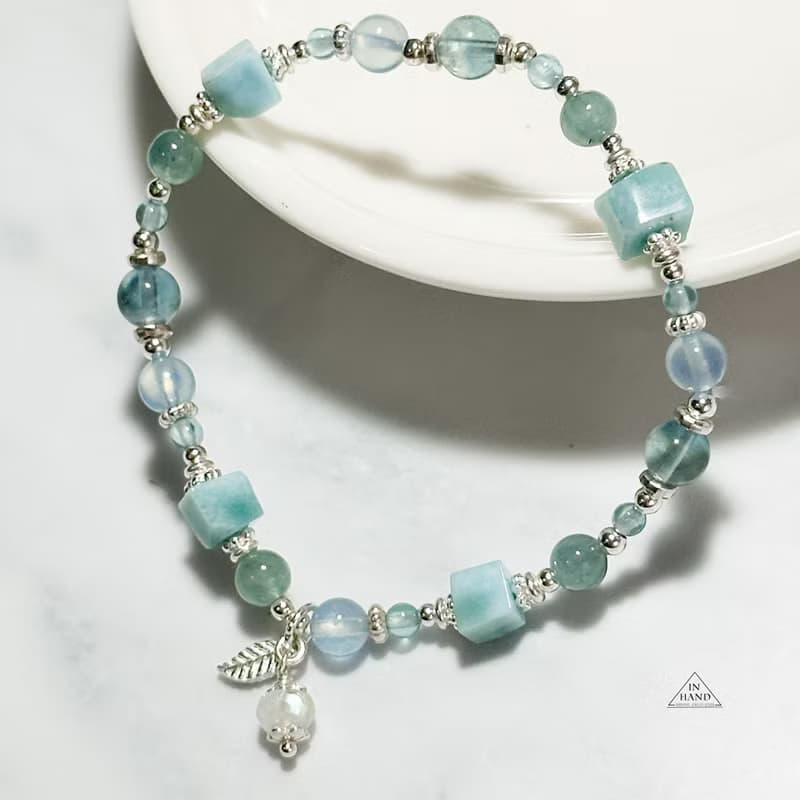 海中仰望-拉利瑪.藍螢石.海藍寶-純銀設計款手鍊